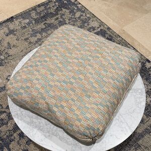 Custom Designer Woven Accent Pillow in Blue, Pink, Peach & Gold Metallic